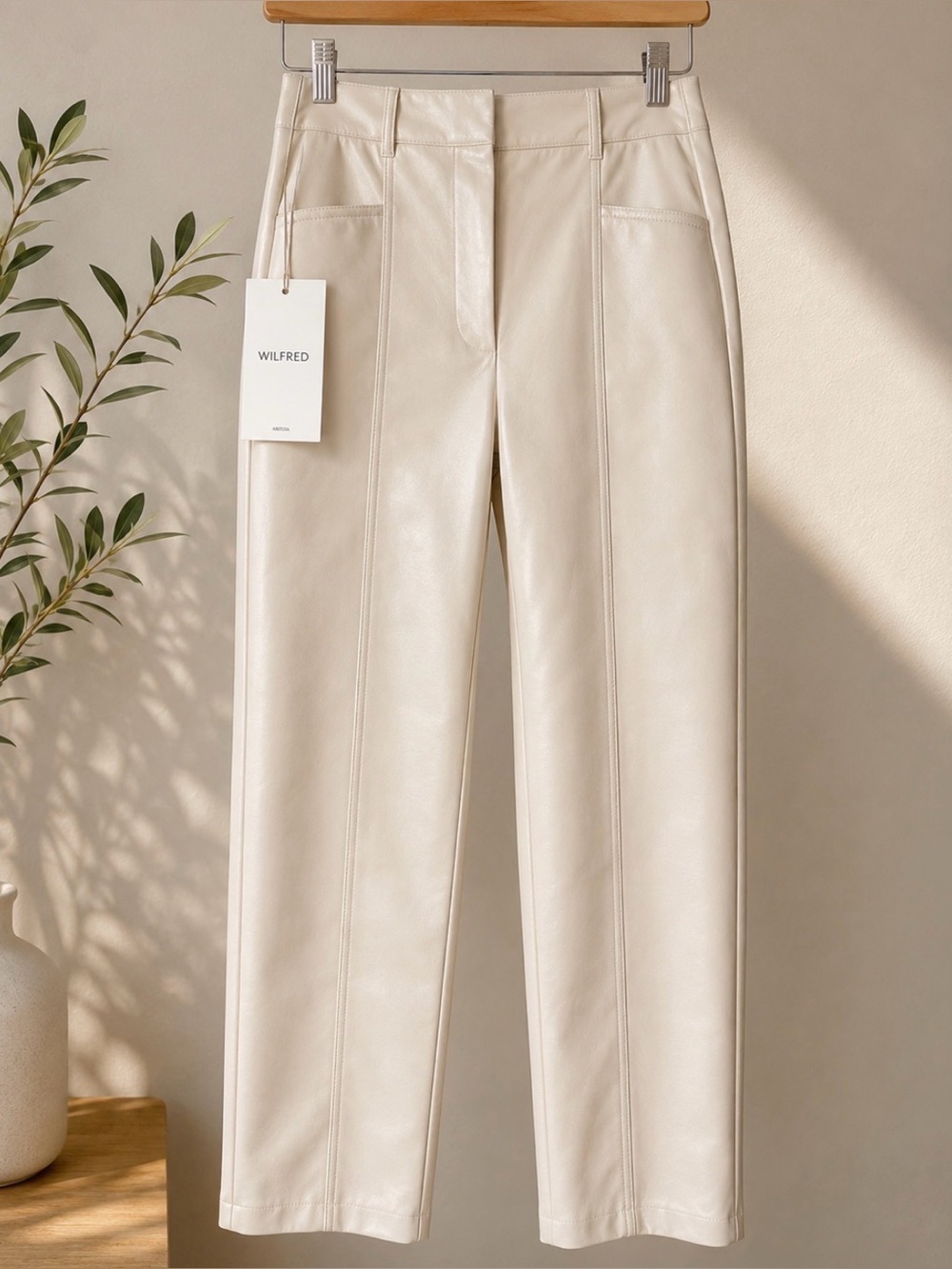 Wilfred Aritzia Rebel Pant Vegan Leather Light Birch Size 2 NWT